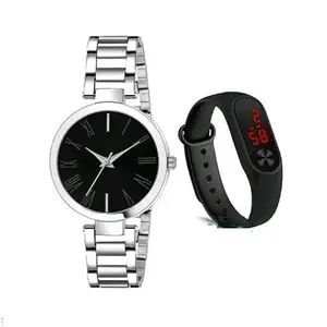 Attractive Stainless Steel Starp Watch&Digital Band for Women&Girls(SR-868) AT-8681(Pack of-2)