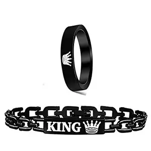 Mikado Brass Metal Crystal King Bracelet & Ring Combo for Men (Black)