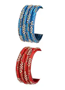 Colorful Glass Bangles/Kada Set Ornamented with Colourful Chips & Beads_kJ96 (AnBang-CJ2.d_bang)