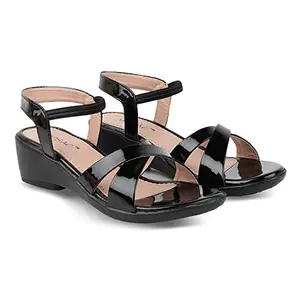 MOSAC Women's/Girls Stylish & Comfortable Wedge Platform Heel Sandals (Black)