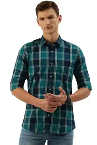Peter England Men's Slim Fit Shirt (PCSFSSLFF54897_Dark Green