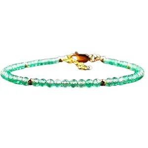 LKBEADS Gold Plated Bracelet with Green Faceted Green Onyx Beads – Round 3mm – 7 inch Adjustable – For Men & Women|LK_STACK_03565