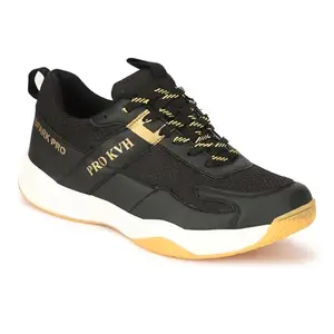 PRO KVH Spark Pro Memory Foam Badminton Shoes for Men | Non-Marking Gum Sole Shoes for Badminton, Squash & Table Tennis | Lightweight, Comfortable, and Durable Sports Footwear Black