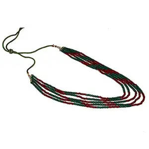 Shashwani Five Layer Red and Green Crystal Beads Necklace-PID28900
