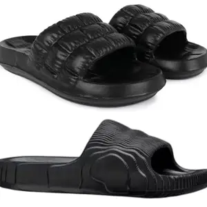 Pampy Angel Combo Pack of 2 Slipper/Flip Flops/Slides/Clogs/Sandals with Adjustable Back Strap for Men,(Box-Black,Addi-M-Black),8 (UK/India)