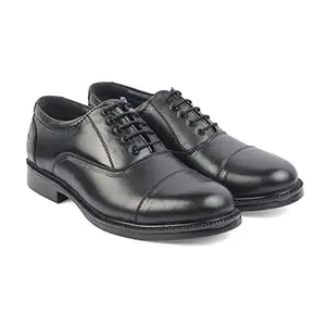 XHUGOY Medium Range Police Oxford Complete-Leather Shoe for Men in Black N TAN (RED) Colour