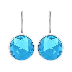 ADMIER Silverplated round shape blue topaz crystal stone fashion stud earrings for girls women(ACER0354)