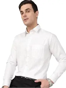 Hancock Men Slim Fit Grid Tattersall Checks Opaque Checked Formal Shirt(9784White38)