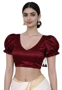 MK Enterprises24 Satin Embroidered Saree Blouse with Short Sleeves & Readymade Blouse for Women
