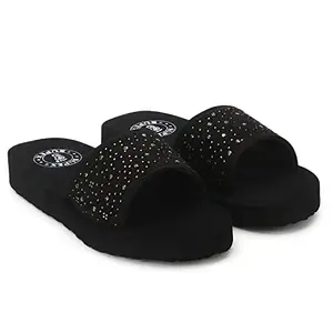 MAYRA CREATIONS Women's Comfortable Flip-Flop,Slide Slipper for Women's And Girl's (Black 8)