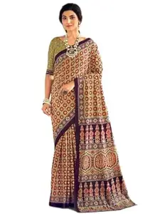 GLORIOUS LIFESTYLE Mul Mul Cotton Saree for Women | Traditional Patola Printed Saree | Soft, Breathable & Lightweight Casual Wear Saree with Unstitched Blouse Piece | multicolor