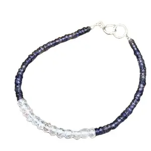 LKBEADS Clear Quartz & Shaded Sapphire bracelet with Silver clasp - 2-3mm Rondelle beads- Faceted Cut -7 Inch Bracelet– Healing, Fashion, Gift, Spiritual, Yoga|LK_STACK_07420