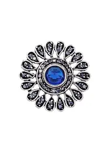 PUJVI FASHIONS Blue Round With Ethnic Designer Silver Oxidised Traditional Adjustable Finger Ring Rings for Women and Girls