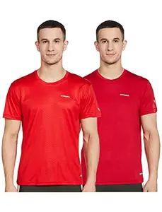 Charged Endure-003 Chameleon Spandex Knit Round Neck Sports T-Shirt Red Size Large And Charged Energy-004 Interlock Knit Hexagon Emboss Round Neck Sports T-Shirt Red Size Large