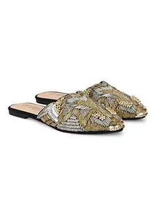ALBERTO TORRESI Step Up Your Style with Trendy Synthetic Mule Sandals for Women - Comfortable and Fashionable Footwear for Everyday Wear - BLACK/GOLD - 5 UK/India