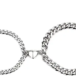 Couples Metal Bracelets For Women & Men, Girlfriend & Boyfriend, Husband & Wife Heart Shape Silver Color By Aesthetic Gallary