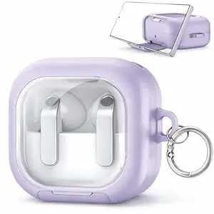 YellowInc Hybrid Lock Clear Case Cover for Samsung Galaxy Buds 4 and 4 Pro with Phone Stand & Carabiner (Lavender, Transparent with Stand)
