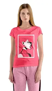 Allyart Fashion Women's Half Sleeve Round Neck T-Shirt | Graphic Print | Color : Light Red | Size : L