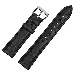 Ewatchaccessories 18mm Genuine Leather Watch Band Strap Fits Navitimer, Superocean, Colt, Chronomat,Hercules, Black Silver Buckle