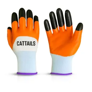 CATTAILS Gardening Gloves for Men & Women | Latex Coated Grip Work Gloves | Waterproof, Breathable, Heavy Duty Garden Gloves for Outdoor, Farming & Yard Work (Orange SET OF 1)