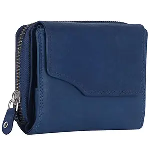 Delfin Genuine Leather - Multi Compartment Ladies Wallet (Navy Blue)