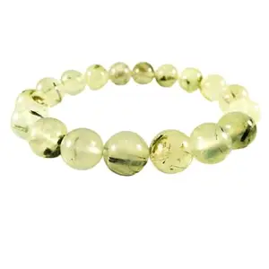 RRJEWELZ Natural Prehnite 10mm Round Shape smooth Cut Beads 8 Inch Stretchable Bracelet for Men & Women.|STBR_RR_07861_8.0