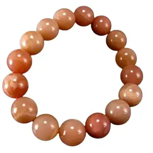 RRJEWELZ Natural Pink Moonstone 12mm round Shape smooth Cut Beads 8 Inch Stretchable Bracelet for Men & Women.|STBR_RR_07728_8.0