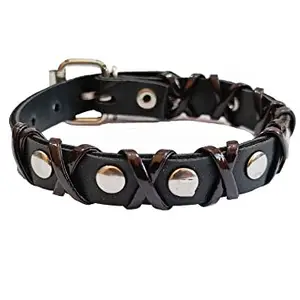Black Strip Bracelet With Metal Beads Leather Bracelet For Mens & Boys Free Size (Black)