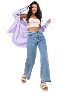 KOTTY Women’s High Waist Wide Leg Jeans Stretchable Denim Casual Wear for Modern Styling