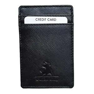 BUFFALO KING Men & Women Black Genuine Leather Card Holder (4 Card Slots)