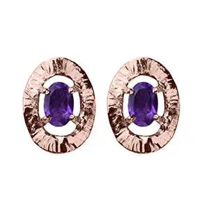 Gempro Certified Natural Amethyst Gemstone Hand Texture Rose Gold Plated Stud Earrings for Women