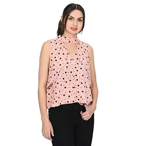 Trendif Women's Polyester Modal Pink Polka Dot Top (3472)