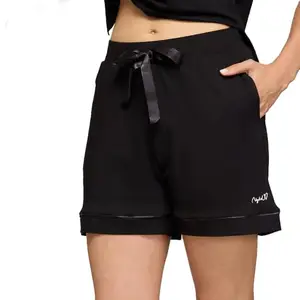 NYKD (NYS912 Soft Cotton Modal Shorts for Women | Relaxed Fit with Non Slip Elasticated Waistband, Adjustable Drawcord & 2 Side Pockets | Ideal for Night, Lounge Black