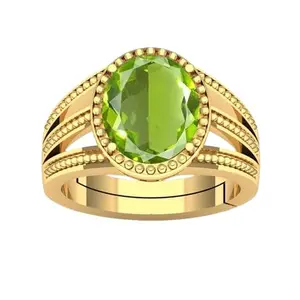 APSSTONE 8.25 Ratti Certified Natural Green Birthstone Peridot Astrological Gemstone Gold Plated Adjustable Panchdhatu Ring for Men and Women Lab Approved