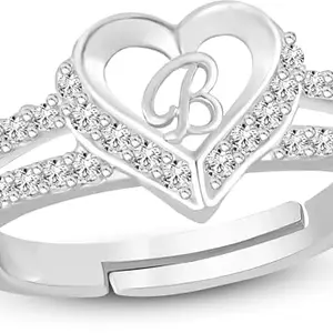 Lila Valentine Ring Heart Alphabet 'B' Promise Propose Engagement Wedding Anniversary Brass, Stainless Steel, Copper, Alloy Cubic Zirconia Ring (BZR_HC352RsePckSlvr(B) AlphbtHrtRng(M01))