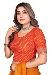 SANMATI CREATION Sanmati Stylish Lycra Roundneck Stretchable Blouse for Women | Short Sleeve Non-Padded Pullover | Lycra Saree Top | Round Neck
