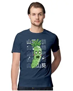 ALLEN BLACK Men's Regular Fit T-Shirt Kawaii Wasabi Root 100% Cotton T-Shirt Navy Blue_KAWWASMN-Navy Blue S Men Round_