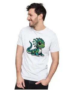 ALLEN BLACK Men's & Women's Regular Fit T-Shirt Chibi Basilisk 100% Cotton Unise T-Shirt White_BASILKUNX-White M Men Round_