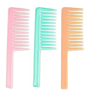 Nyamah Sales Wide Tooth Hair Detangling Comb Heat-resistant Professional Plastic Wide Tooth Shower Hair Comb Anti-Static Multicolor 3 Pieces