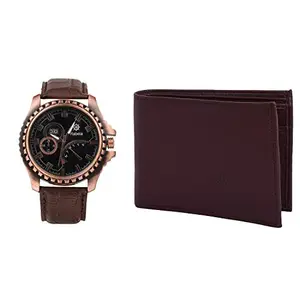 Rabela Men's Combo Pack of Wallet and Watch Analog Leather Strap Diwali Gift RW-671