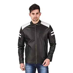 Leather Retail Men's Faux Leather Black and White Design Jacket (Medium size)