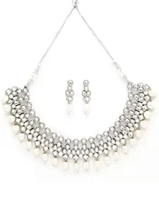 Karatcart Oxidised Silver Pearl Kundan Choker Necklace Setfor Women