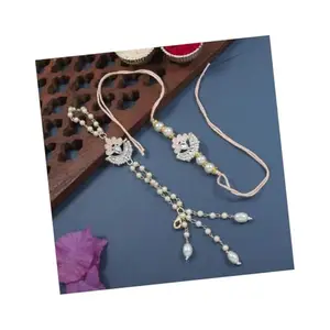 I Jewels Kundan & Pearl Bhaiya Bhabhi Lumba Rakhi Bracelet Combo Set With Roli Chawal & Rakshabandhan Greeting Card For Unisex Adult (R143-CO)