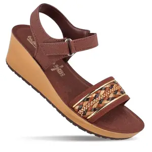 WALKAROO Women's Hook & Loop Comfort Wedge Heel Sandals - WLP77000 Brown