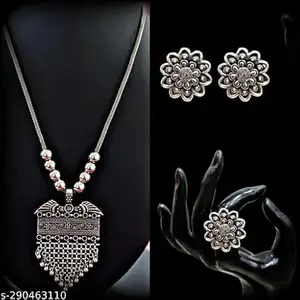 S R Oxidised Round Chain Pendant Long Necklace For Girls and women's Design_133