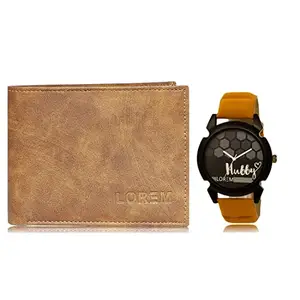 LOREM Combo of Tan Color Artificial Leather Wallet &Watch (Fz-Wl13-Lr32)