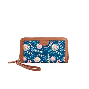 TEAL BY CHUMBAK Women's Long Wallet/Clutches | Ladies Purse Wallet | Multi Slot Card Holder | Travel Hand Purse | Blue (Blue Bloom)