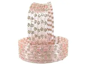 RIJB Stylish Glass Bangles set for women & Girls With Zircon Stone work in Flower Pattern | Fancy Kanch ki Chudi Set | Bangles for Wedding, Party & Gift | Traditional Girl's Bangles Bracelet-Set of 12