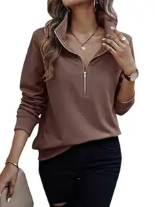 TAGAS Women Women's Solid Half Zip Sweatshirt – Casual High Neck Pullover Top with Long Sleeves | Trendy Fall & Winter Wear