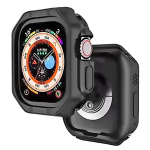AE Mobile Accessories® Ultra Hybird Electroplating Glossy Armor Back Case Cover for iWatch Ultra 49mm Anti-Shock Military Grade Drop Protection (Black)